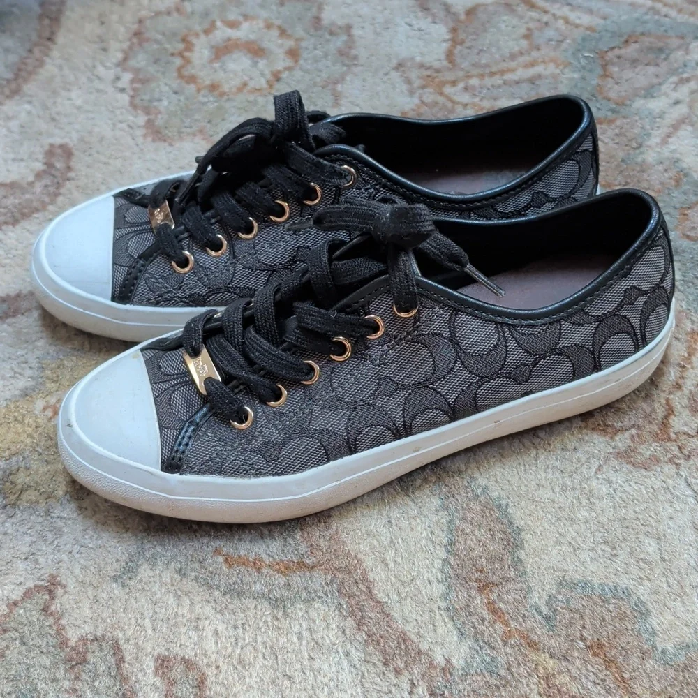 Coach Empire Black Signature Canvas Low-Top Sneakers with White Toe
